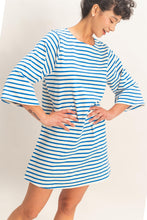 Striped Half-Sleeve Mini Dress in Blue (REG)