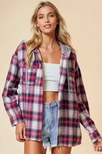 Hooded Plaid Shacket Jacket in Red (REG)