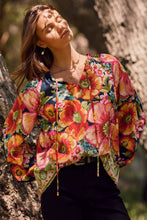 Bold Floral Blouse Top in Navy (REG)