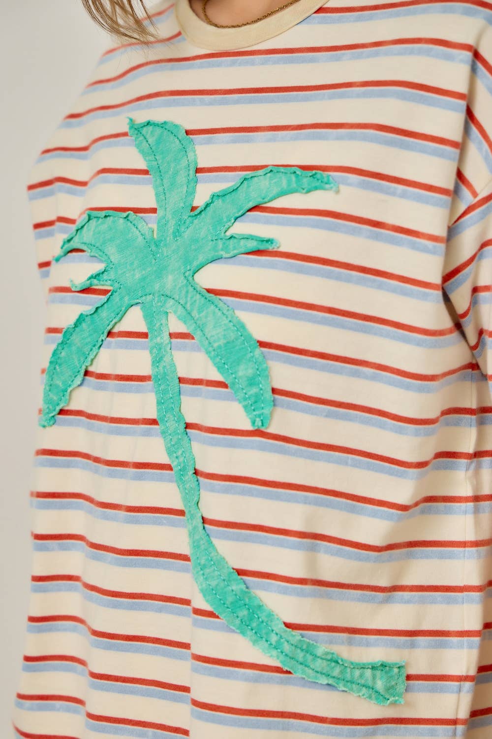 Palm Patch Striped Top in Ivory/Emerald (REG)