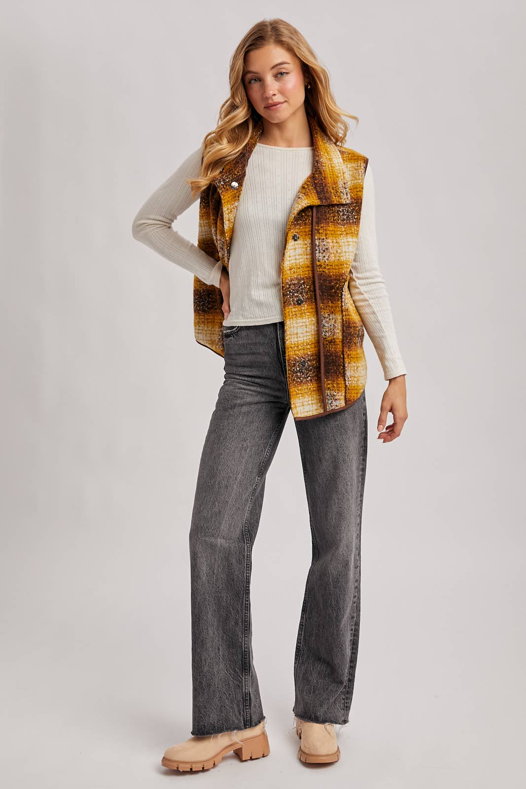 Mustard Flannel Plaid Vest (REG)