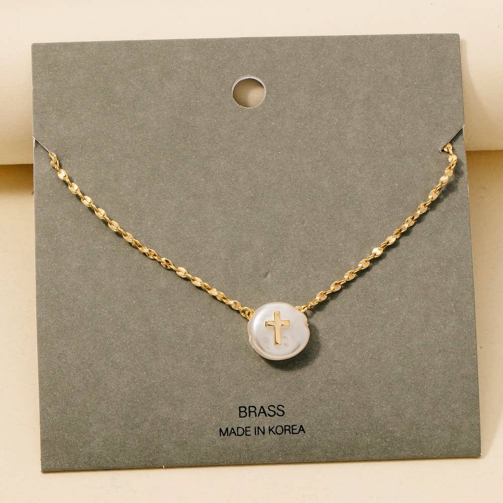 Cross On Pearl Necklace