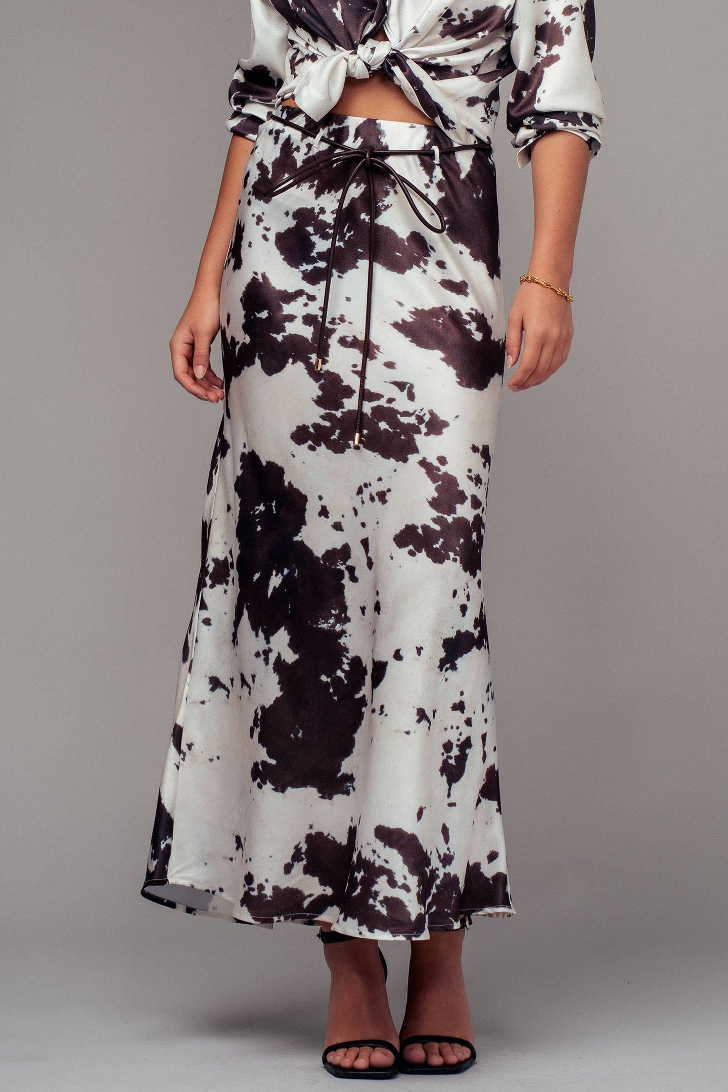 Cow Print Satin Midi Skirt (REG)