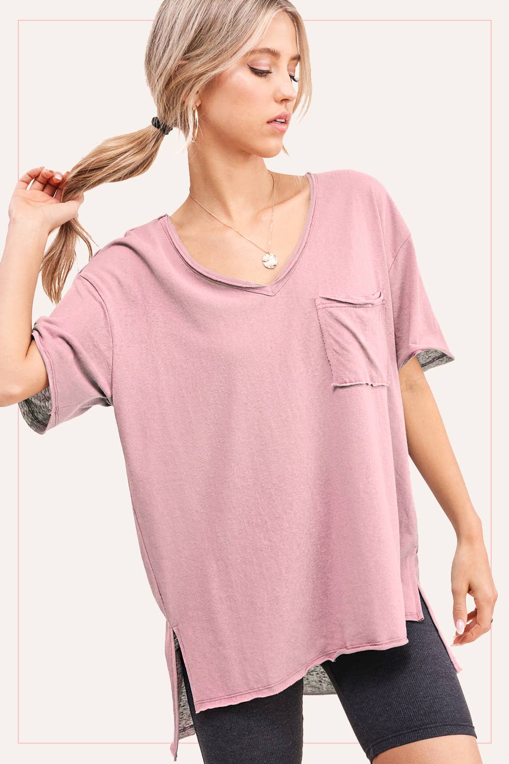 Breathable Front Pocket Top in Blush (REG)