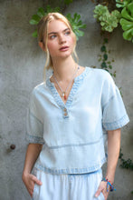 Washed Denim Split Neck Top (REG)