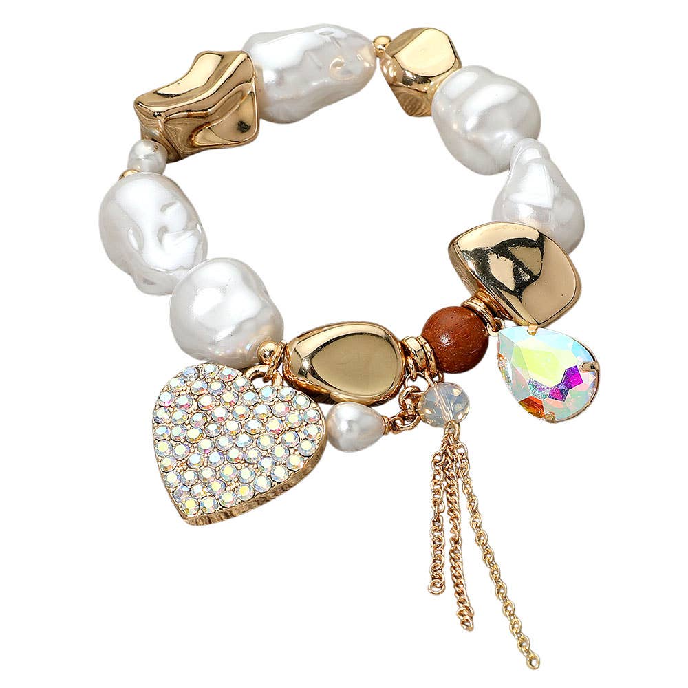 Chunky Pearl Charm Stretch Bracelet