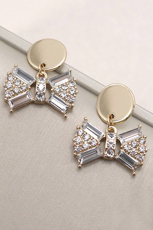 Baguette Bow Rhinestone Earrings