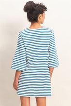 Striped Half-Sleeve Mini Dress in Blue (REG)