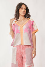 Patchwork Star V-Neck Top in Pink (REG)