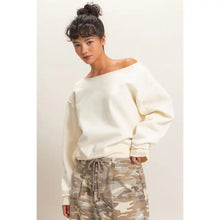 Raw Edge Off Shoulder Sweatshirt in Cream (REG)