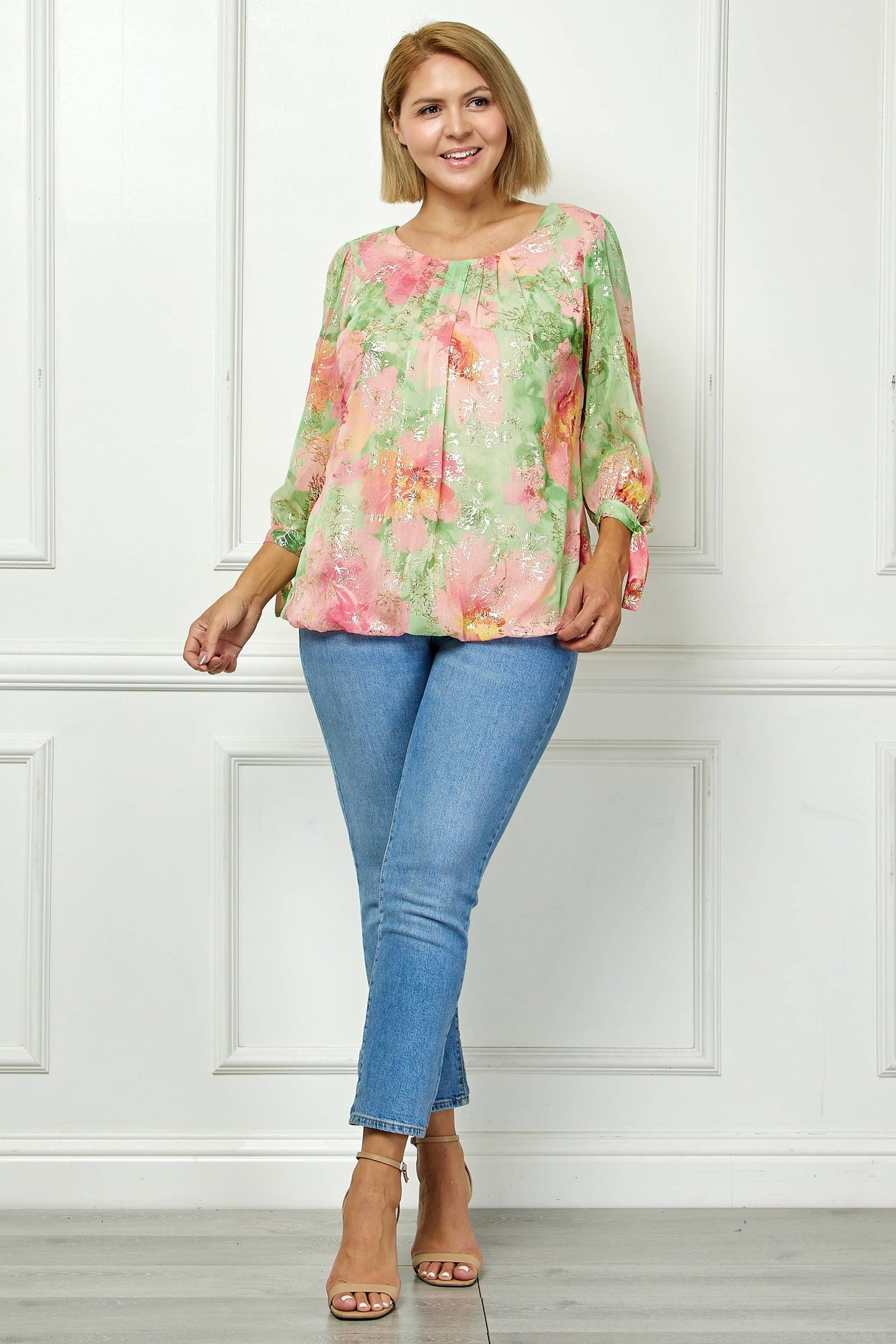 Soft Bloom Tie Sleeve Top in Sage (PLUS)