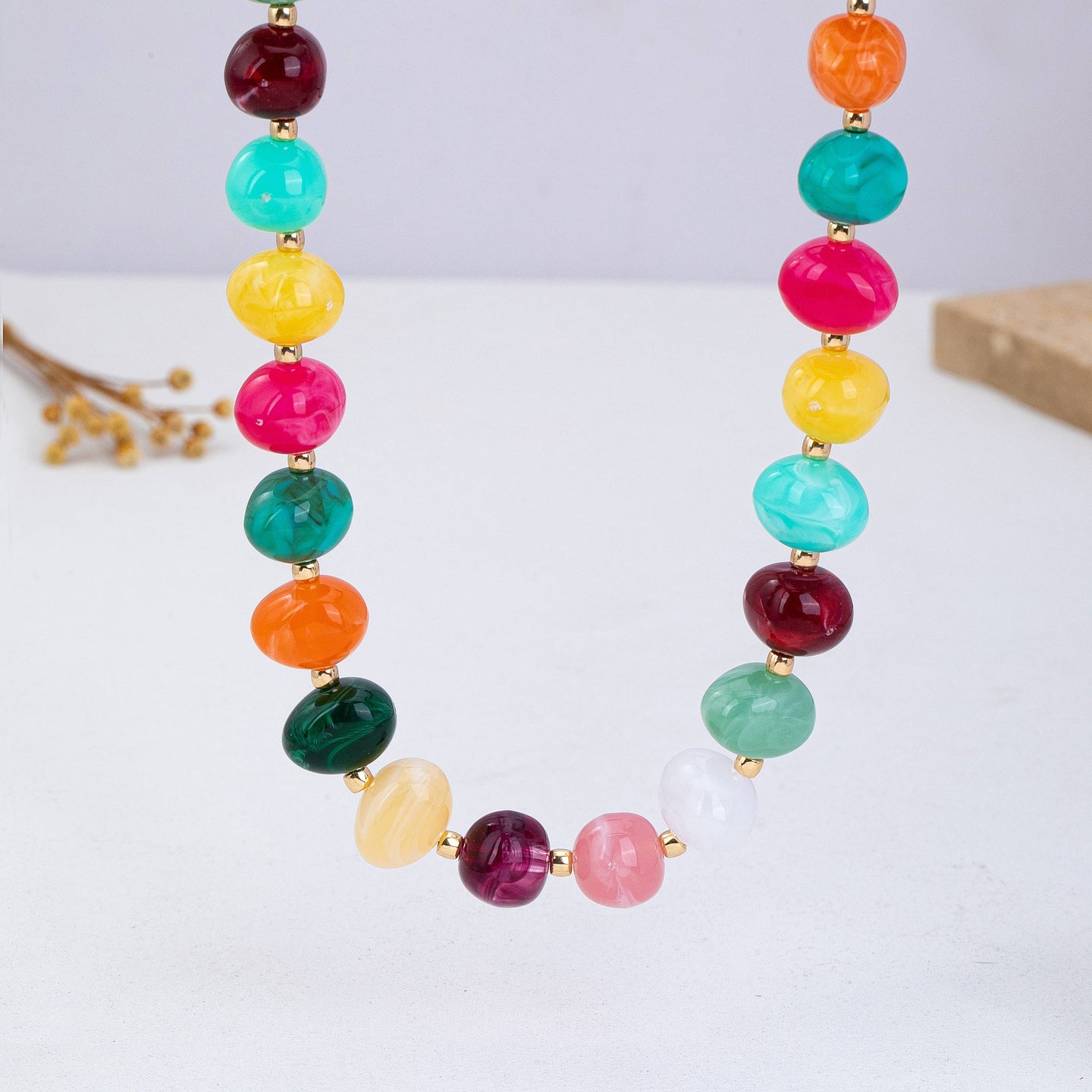 Mutli Color Resin Pebble Necklace