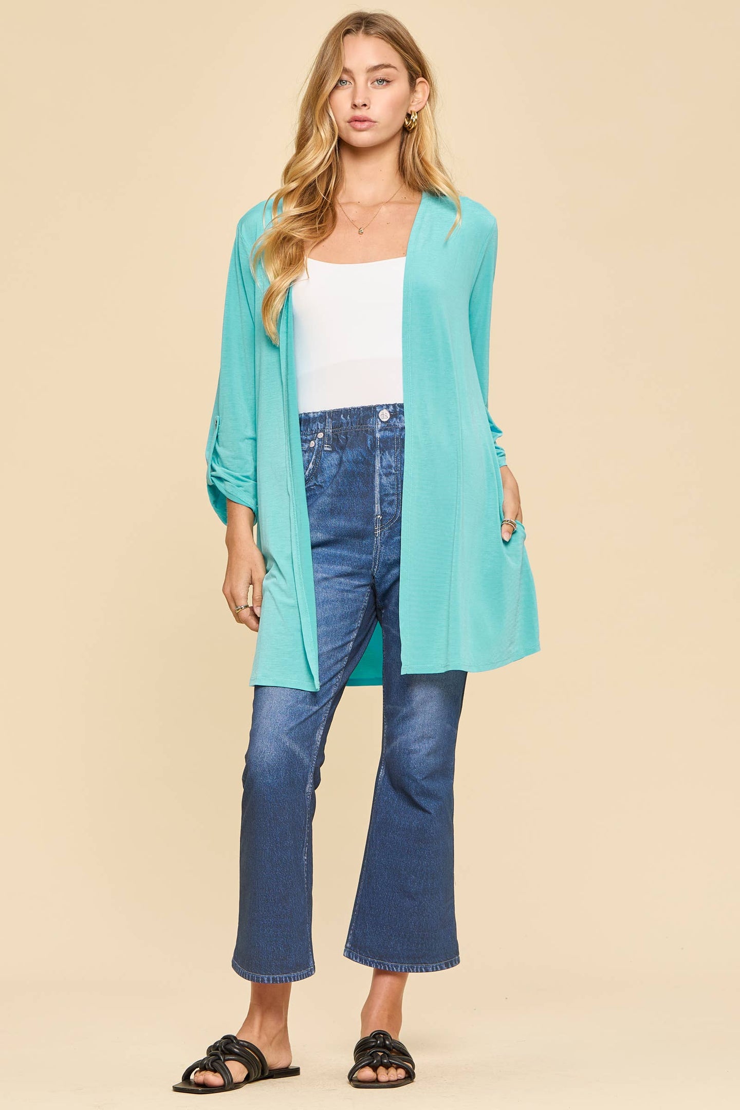 Open Front Lizzy Cardigan in Coastal Blue (REG/PLUS)