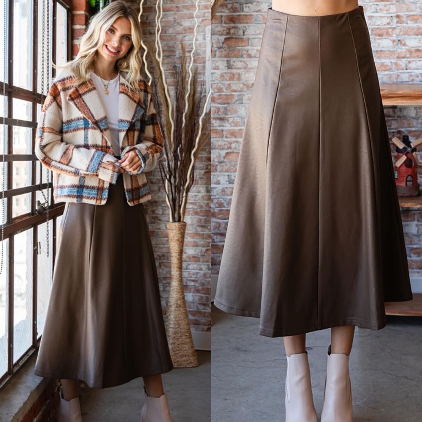 Faux Leather A Line Skirt (REG/PLUS)