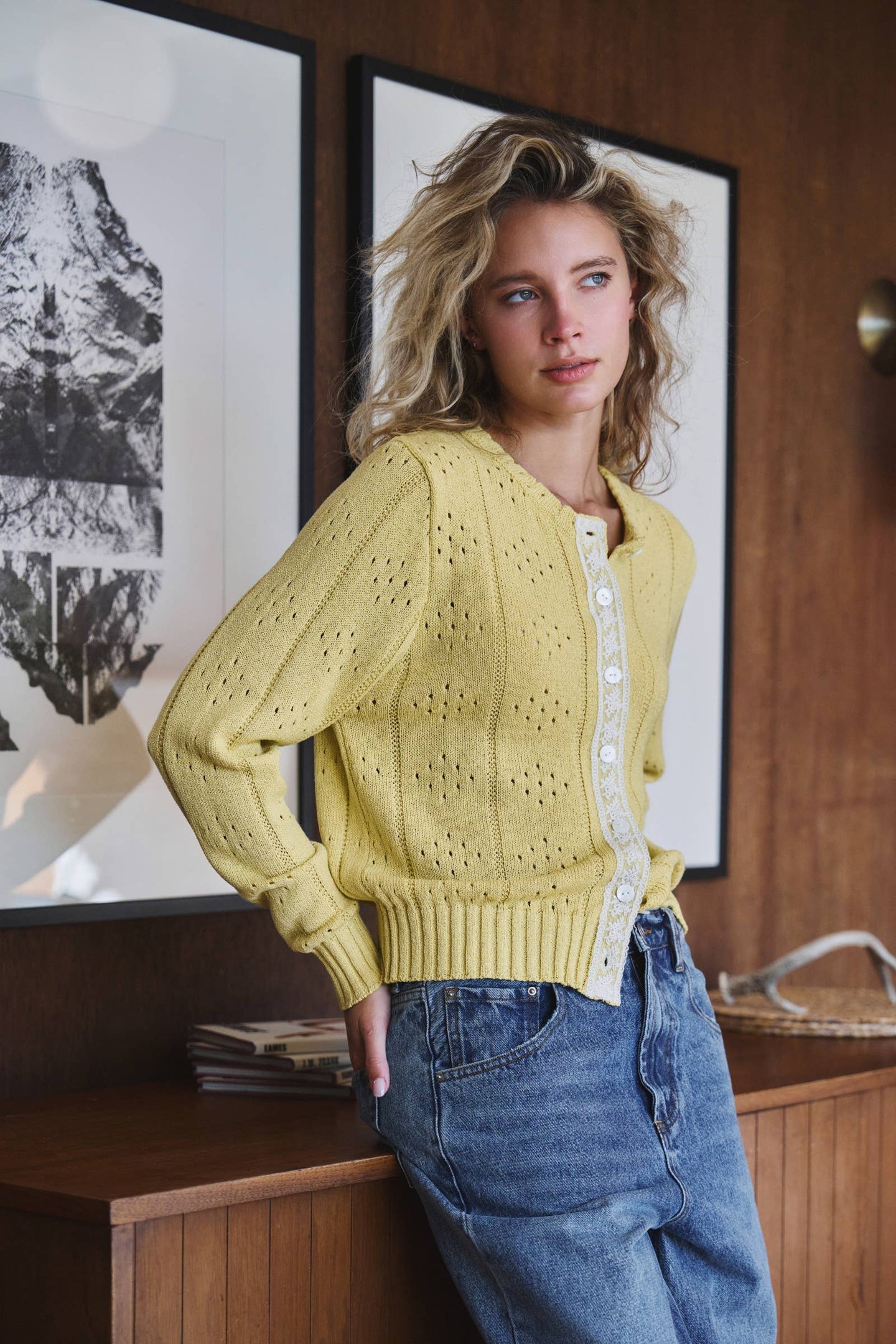 Kiwi Pointelle Cardigan w/ Lace (REG