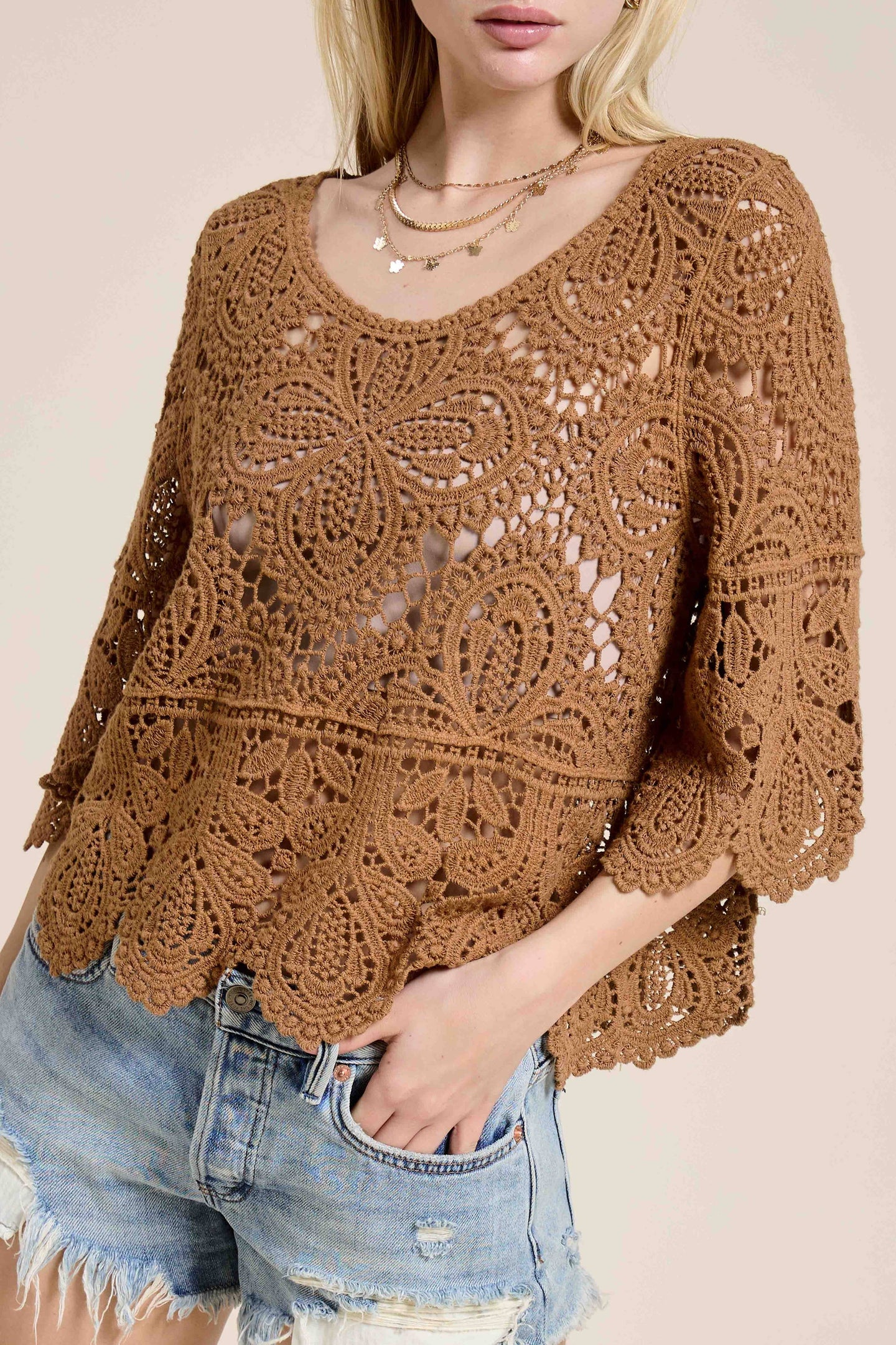 Mocha Floral Crochet Top (REG)