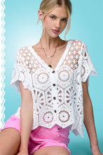 White Open-Knit Floral Cardigan Top (REG)