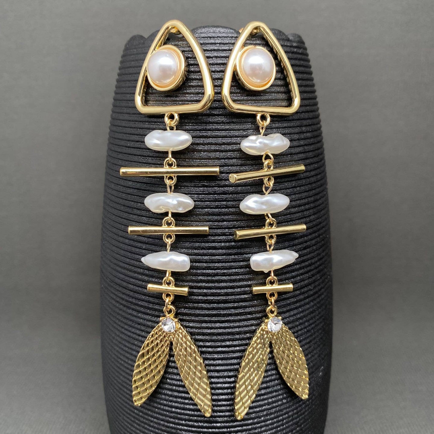 Abstract Pearl Fishbone Earrings