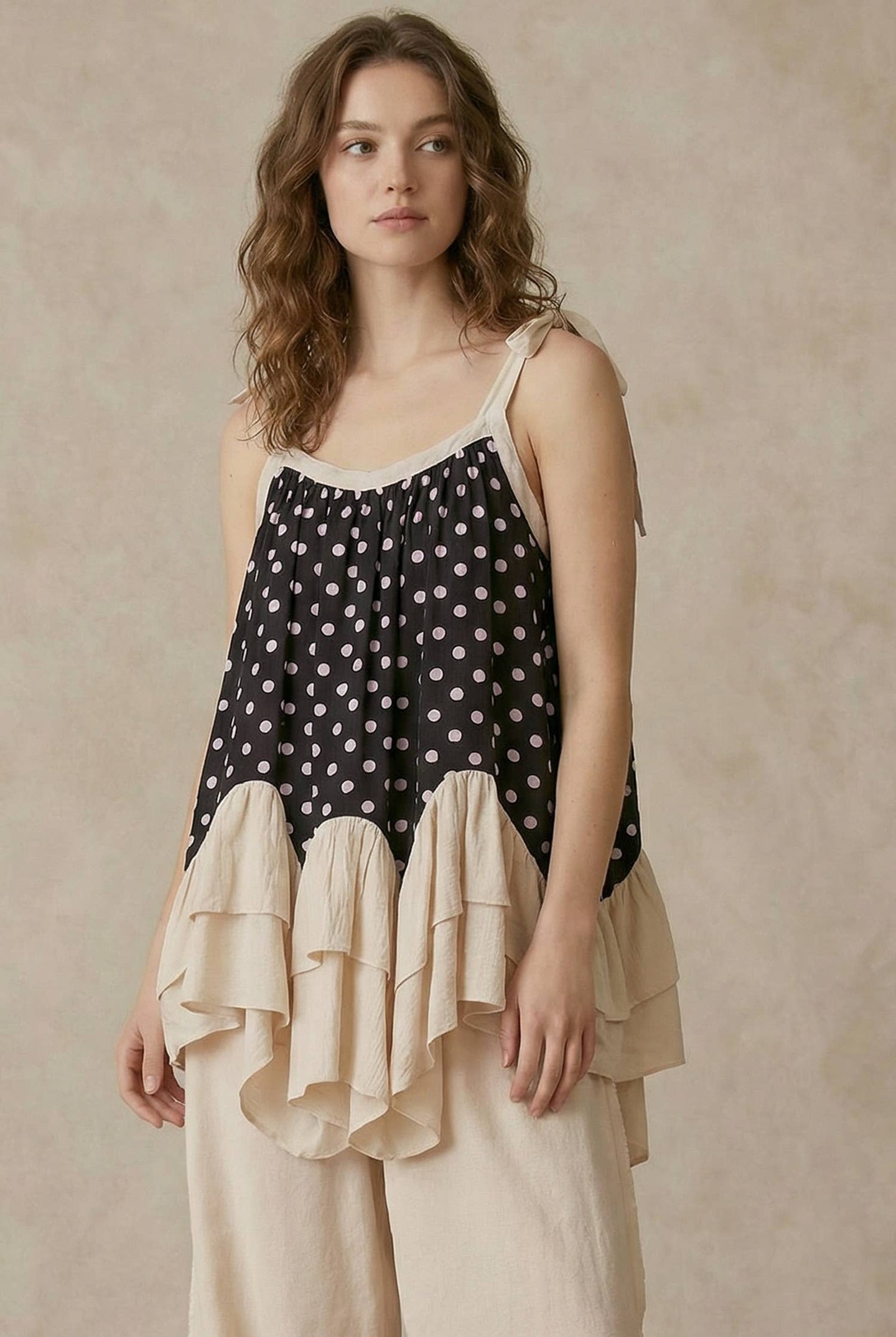 Layered Polka Dot Tunic Top (REG)