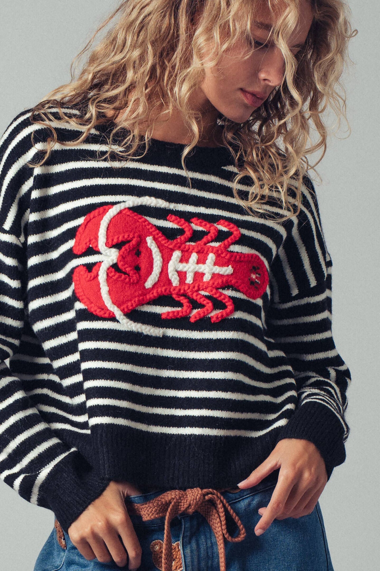 Embroidered Lobster Sweater in Ivory/Black (REG)