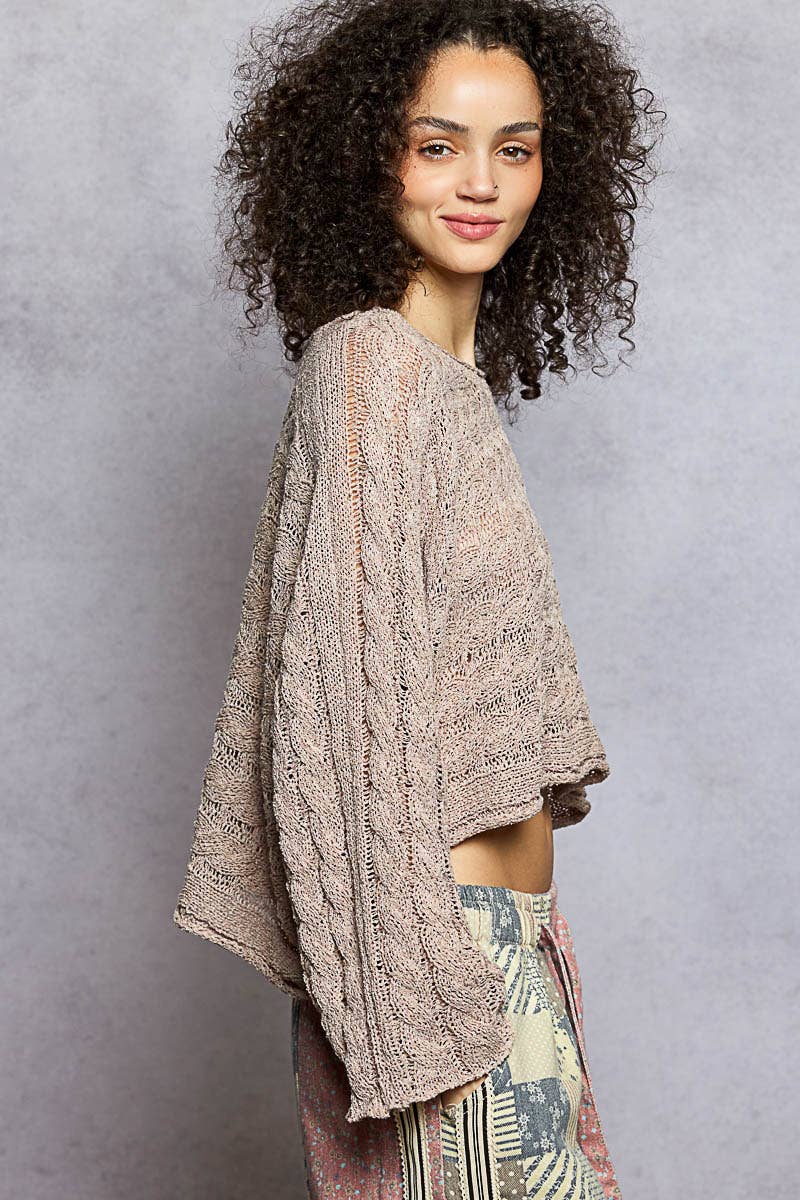 Cable Twist Crop Sweater in Caramel Almond (REG)