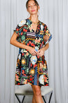 Black Multi Print Mini Dress (REG)