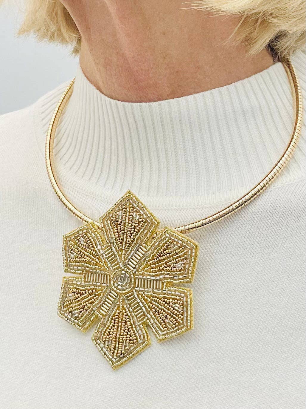Beaded Snowflake Collar Necklace