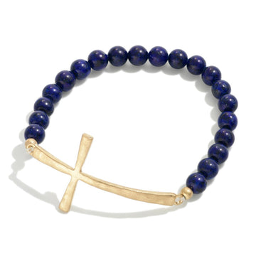 Navy Beaded Cross Bracelet