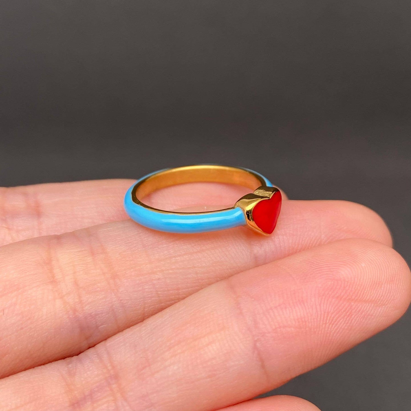 18K Stainless Steel Enamel Heart Ring