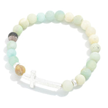 Stone Beaded Cross Stretch Bracelet