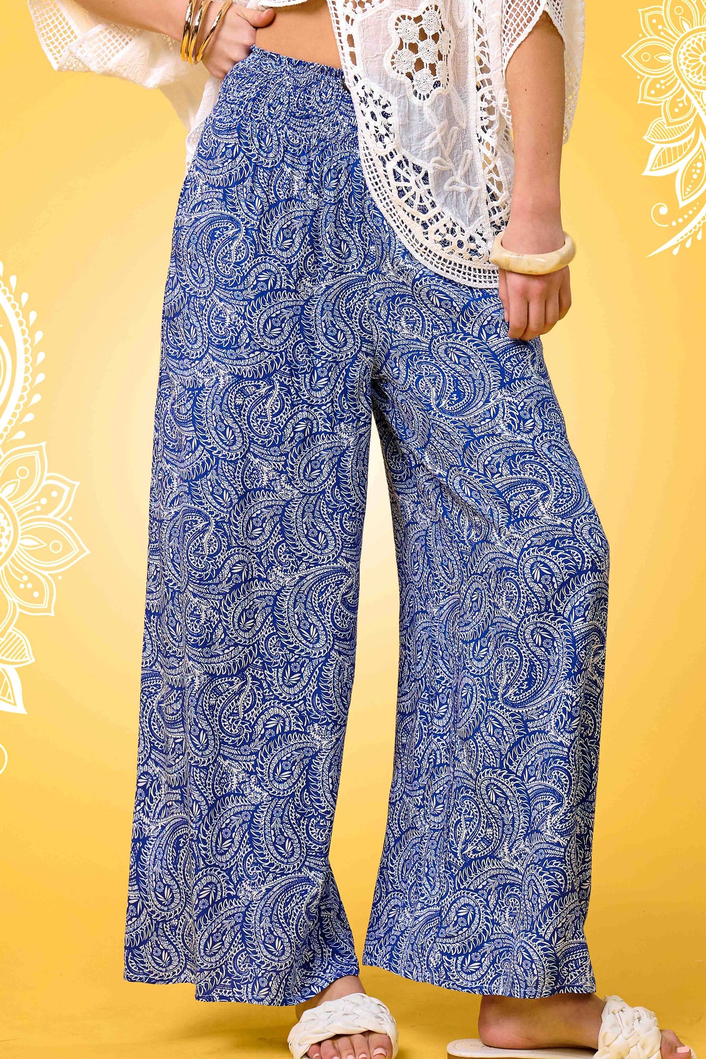 Paisley Wide Leg Pants in Sea Blue (REG)
