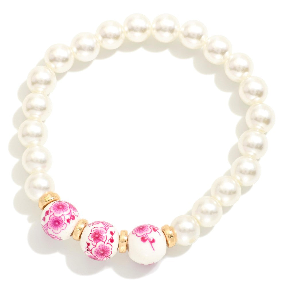 Pearl and Porcelain Stretch Bracelet