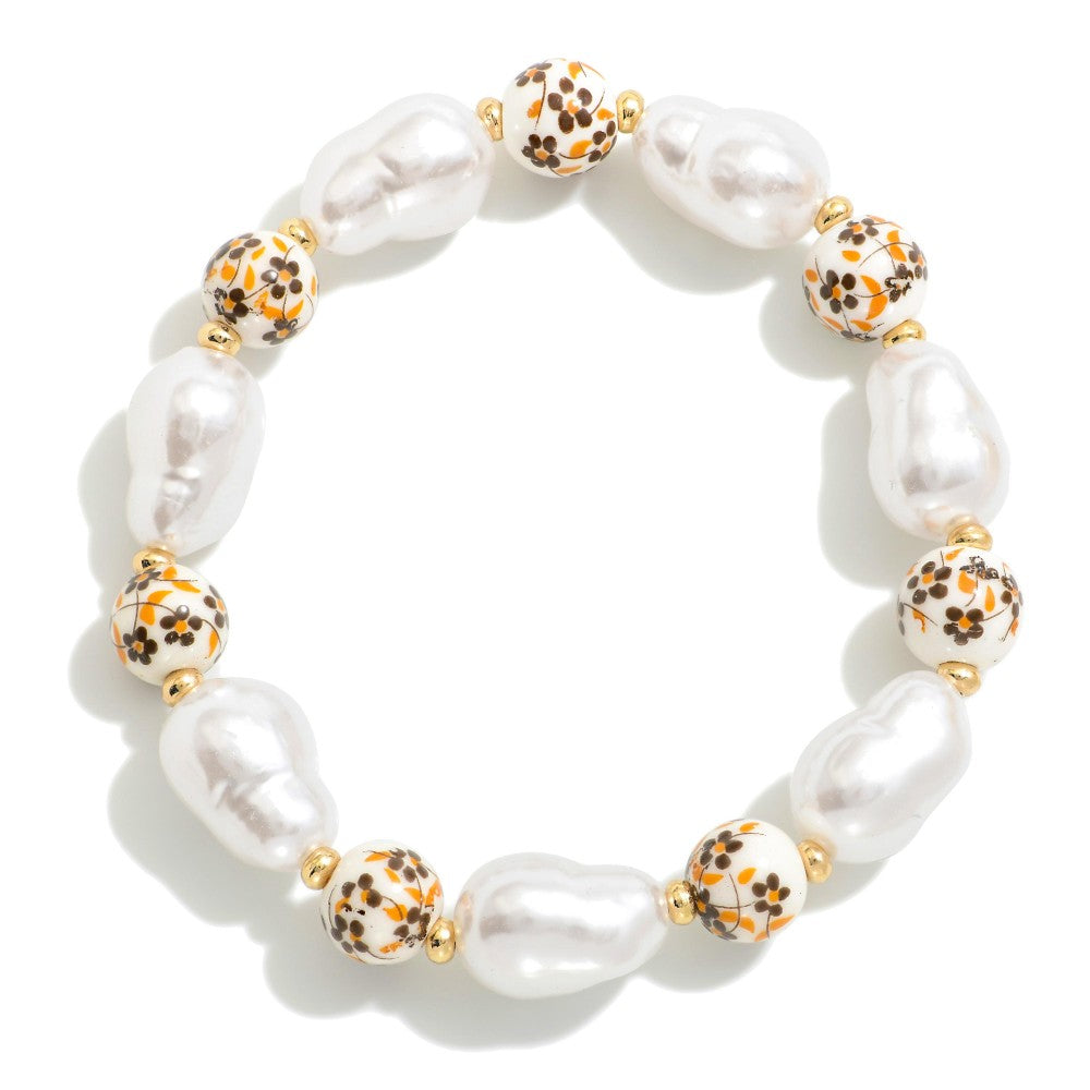 Floral Beaded Pearl Bracelet