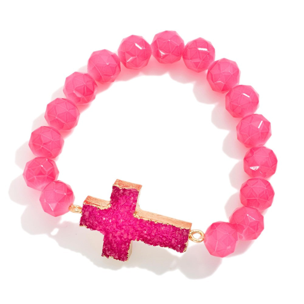 Druzy Cross Stretch Bracelet