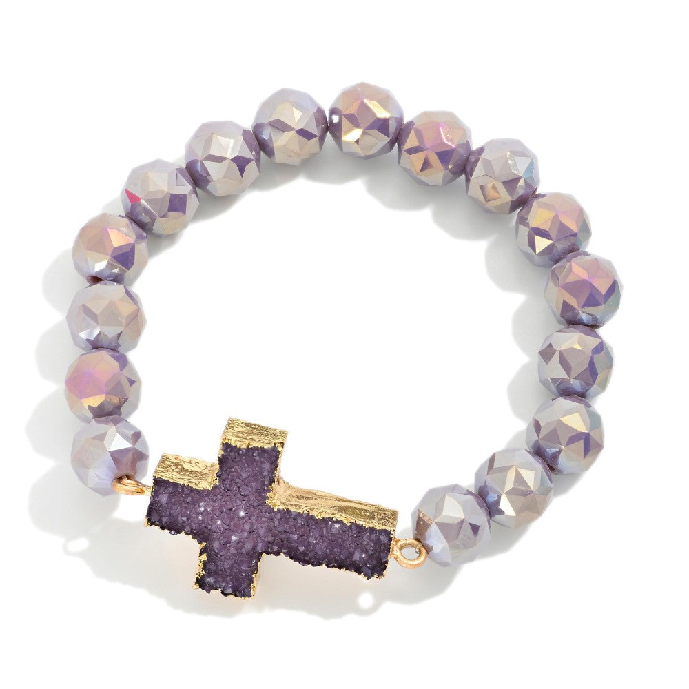 Druzy Cross Stretch Bracelet
