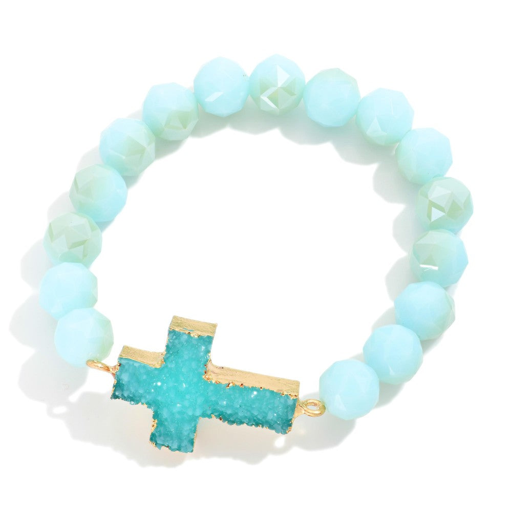 Druzy Cross Stretch Bracelet