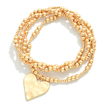 Hammered Heart Bracelet Set