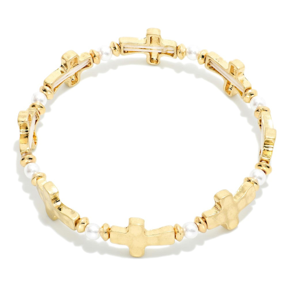 Hammered Cross Stretch Bracelet