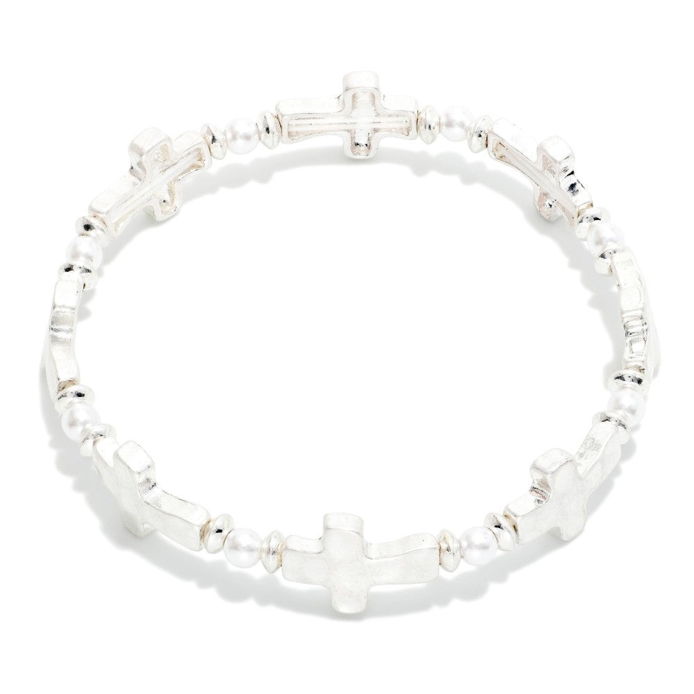 Hammered Cross Stretch Bracelet