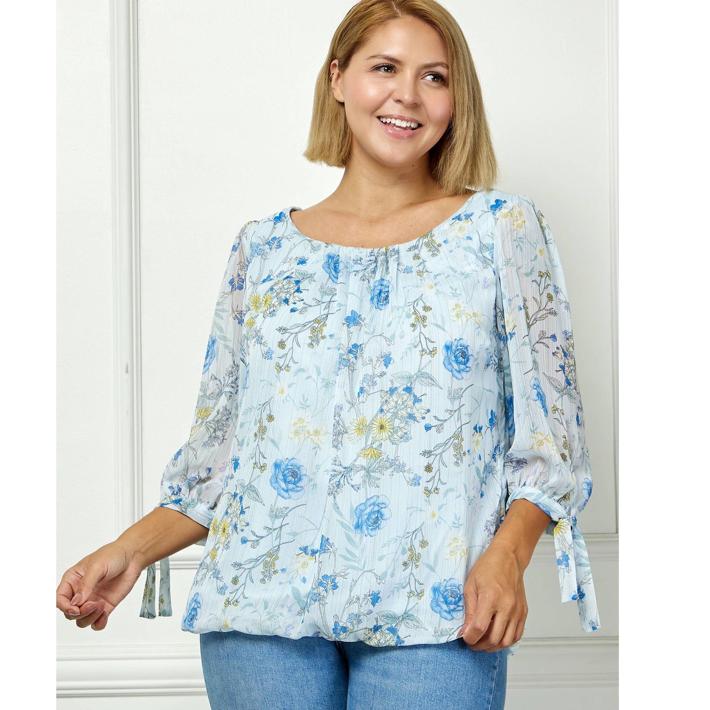 Spring Breeze Chiffon Top in Light Blue (PLUS)