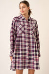 Plaid Button Down Mini Dress in Navy (REG)