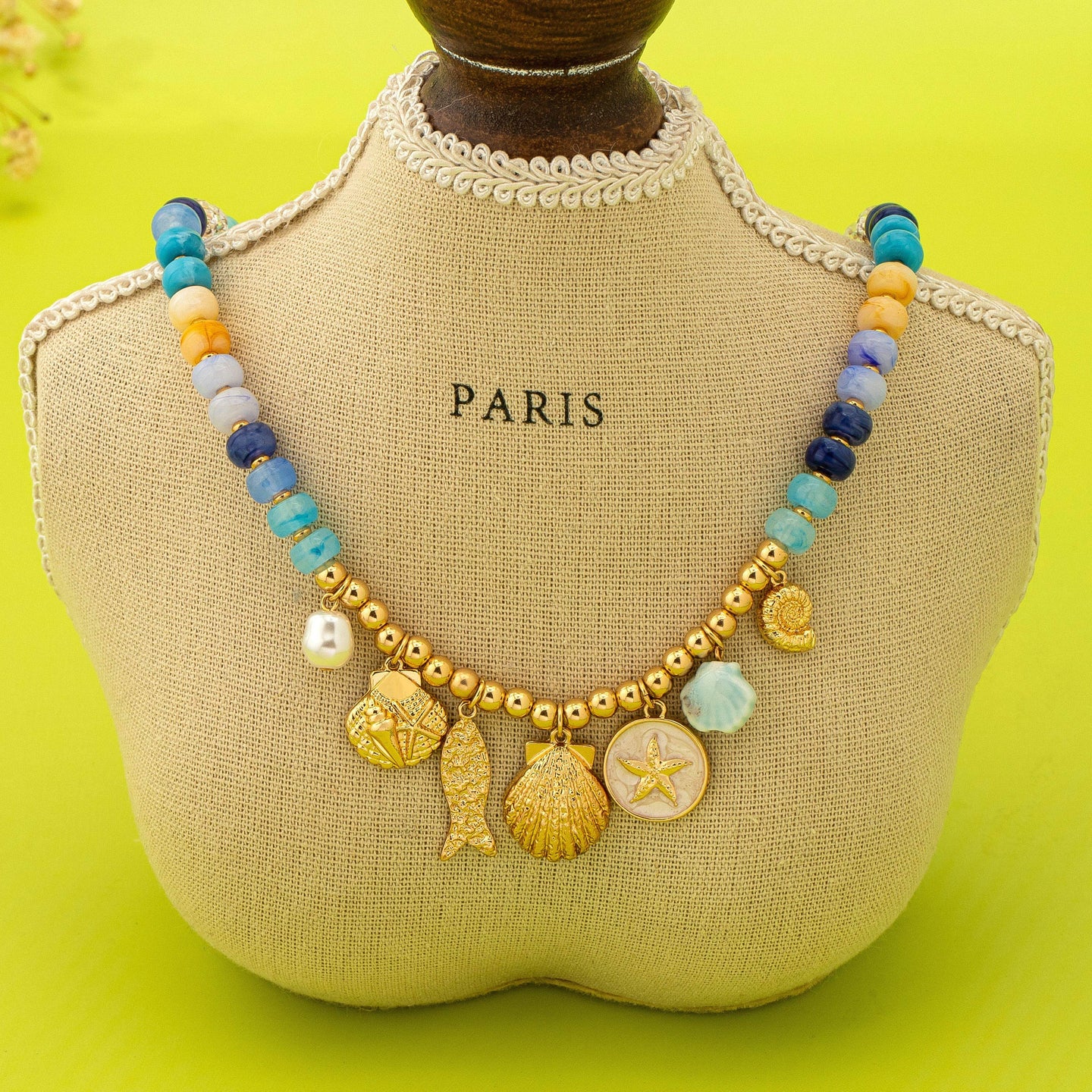 Nautical Blue Beaded Charm Necklace
