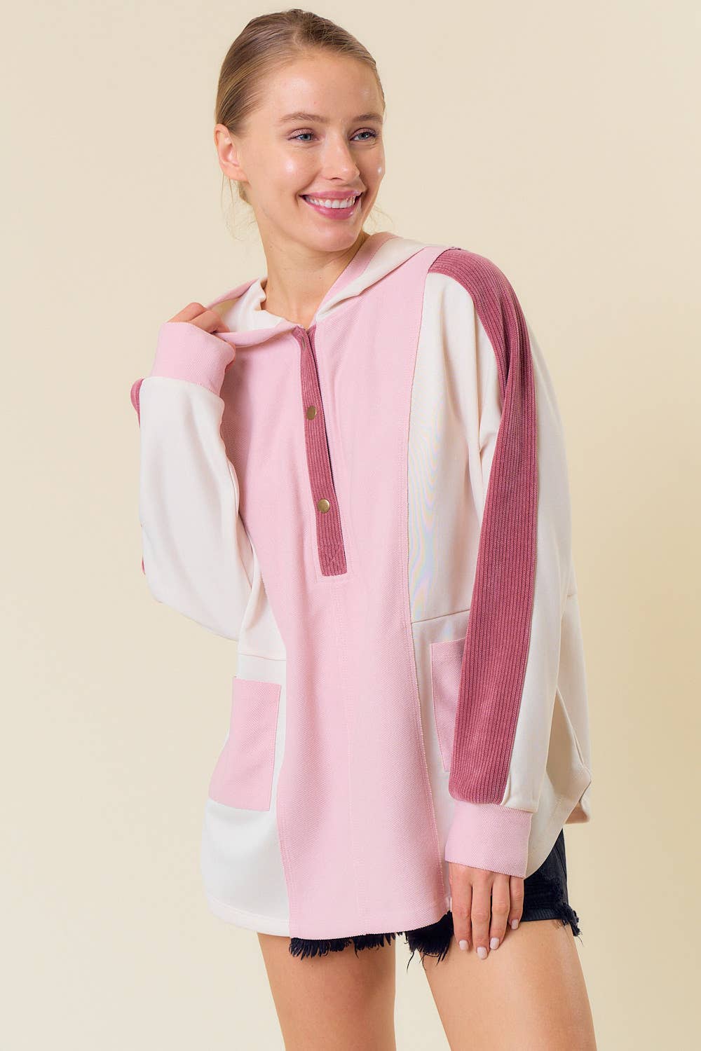 Pink Colorblock Henley Top (REG)