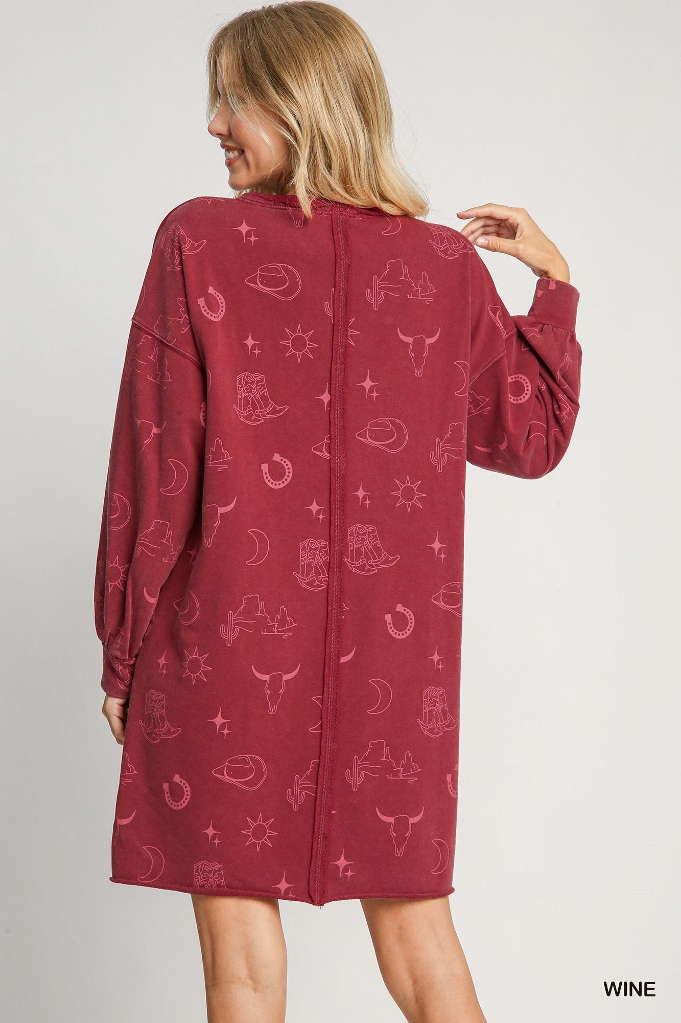 Western Terry Sweatshirt Dress in Wine (REG)