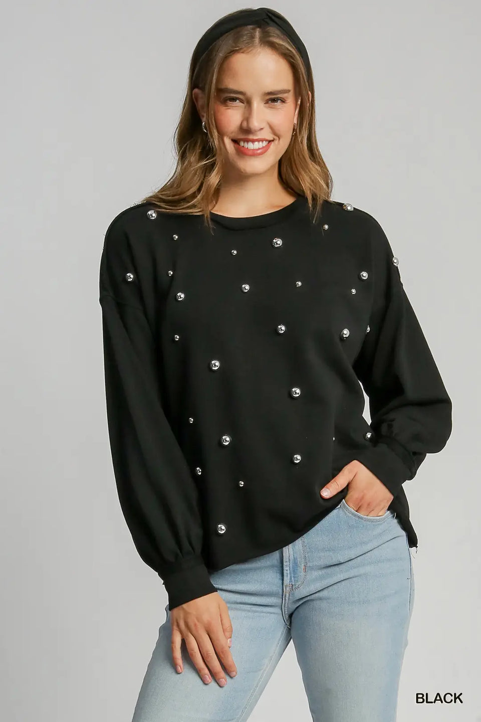Boxy Studded Top in Black (REG)