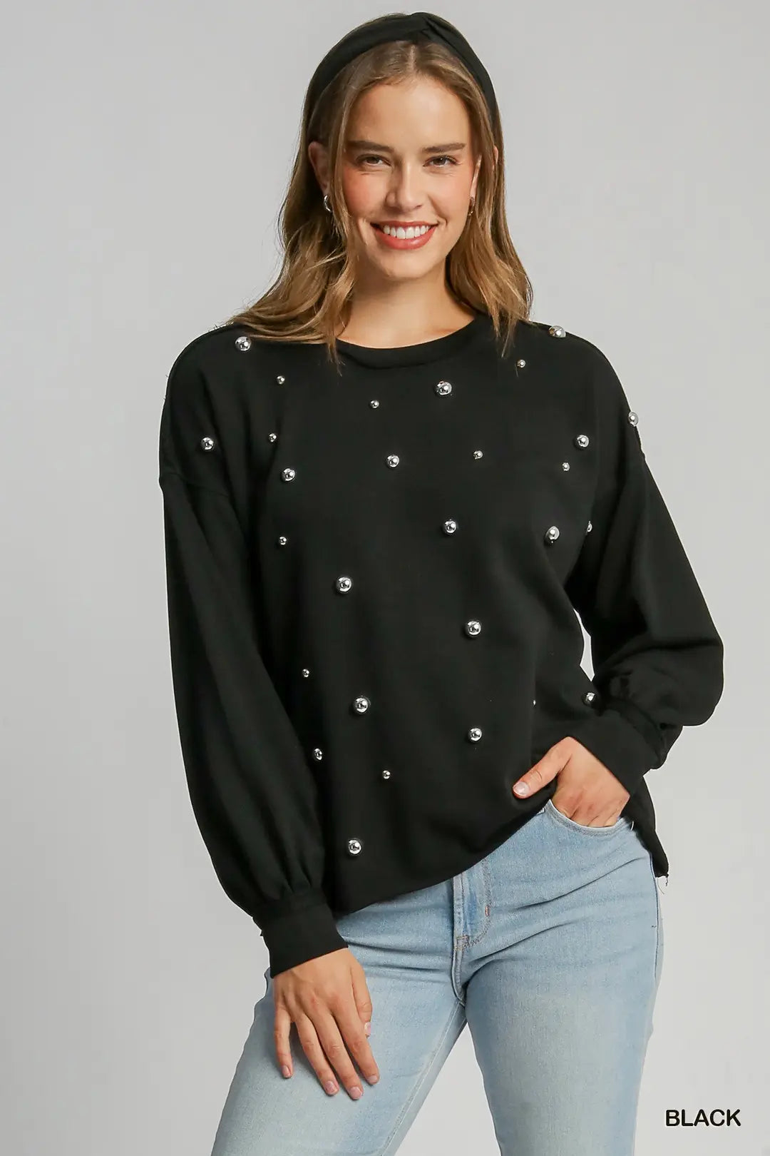 Boxy Studded Top in Black (REG)