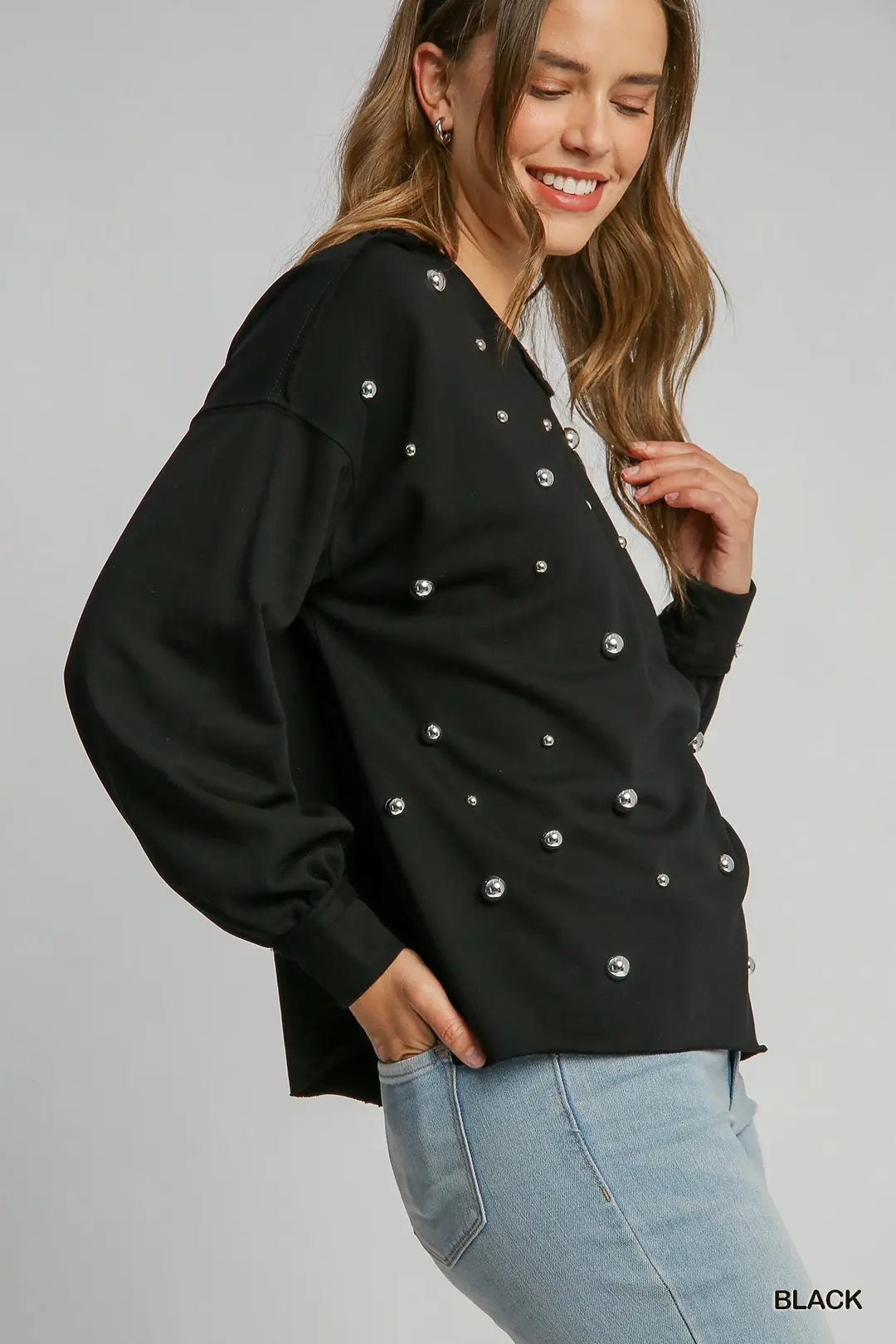 Boxy Studded Top in Black (REG)