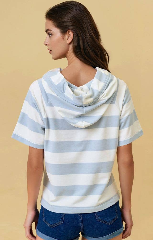 Wide Striped Hoodie Top in Blue (REG)