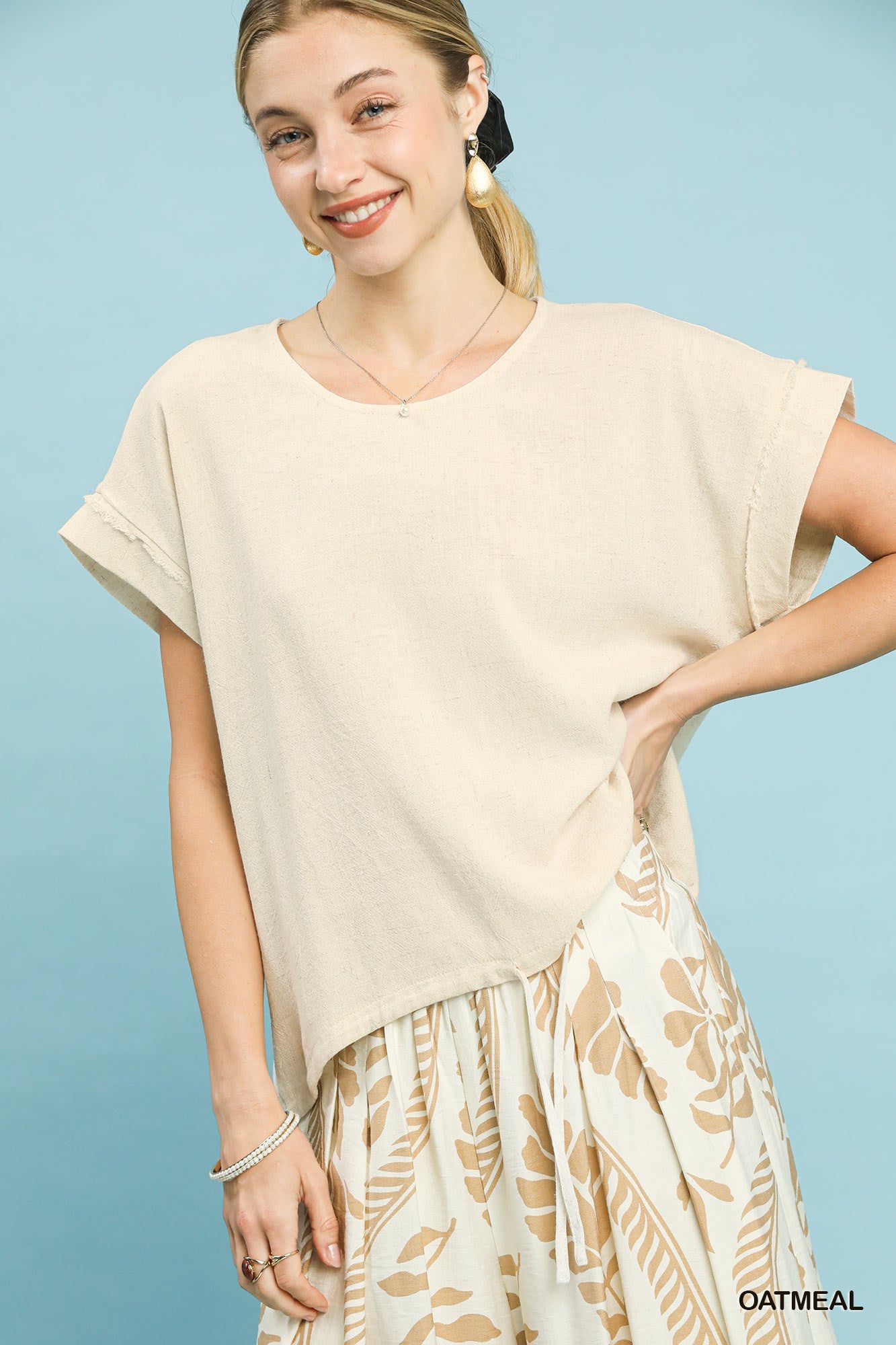 Drawstring Top in Oatmeal (REG)