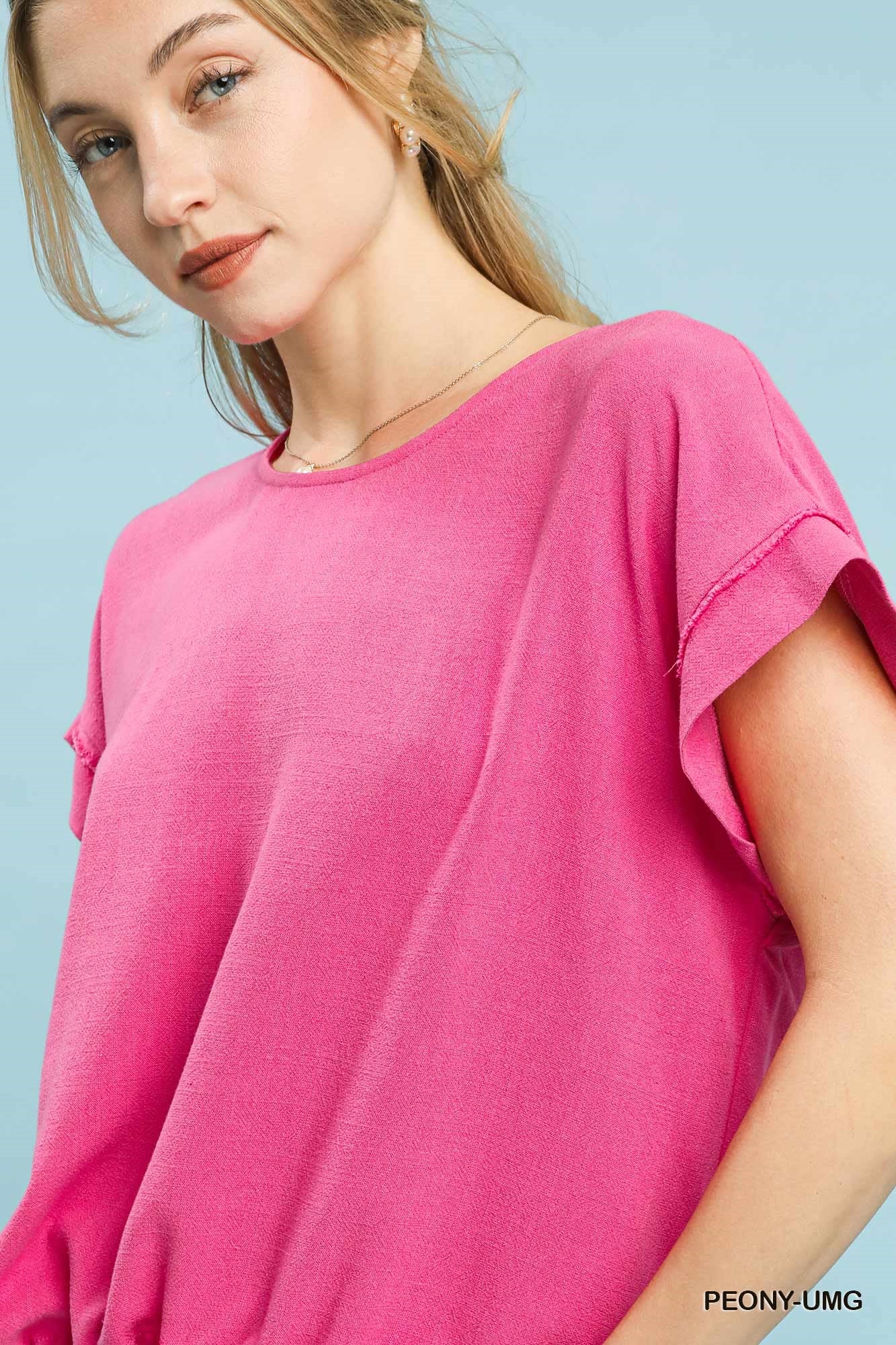 Drawstring Top in Peony Pink (REG)
